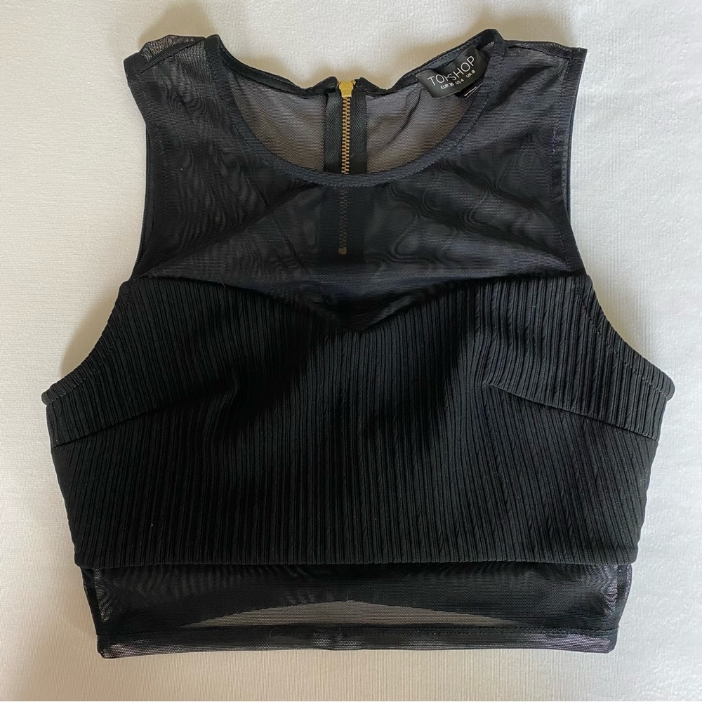 topshop black crop w mesh & gold zip / size 4